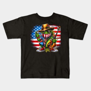 National Mardi Gras Bass Fishing Design Design with US Flag Kids T-Shirt